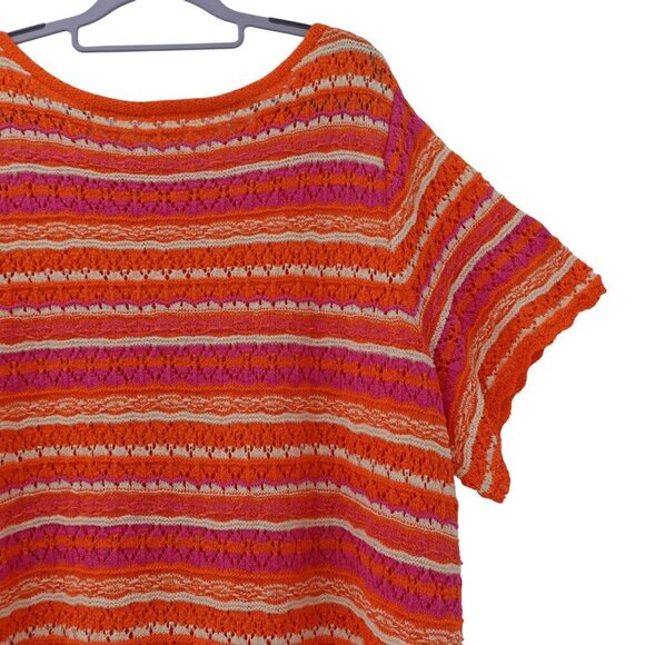 Belle by Kim Gravel Summer Boho Pointelle Stripe Sweater Sz 3X Orange Knit - Picture 4 of 15